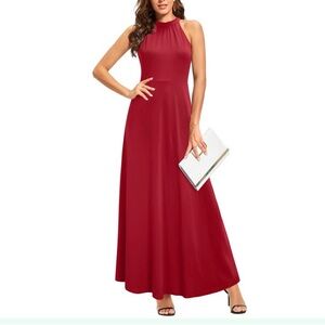 Elegant Red Halter Maxi Dress